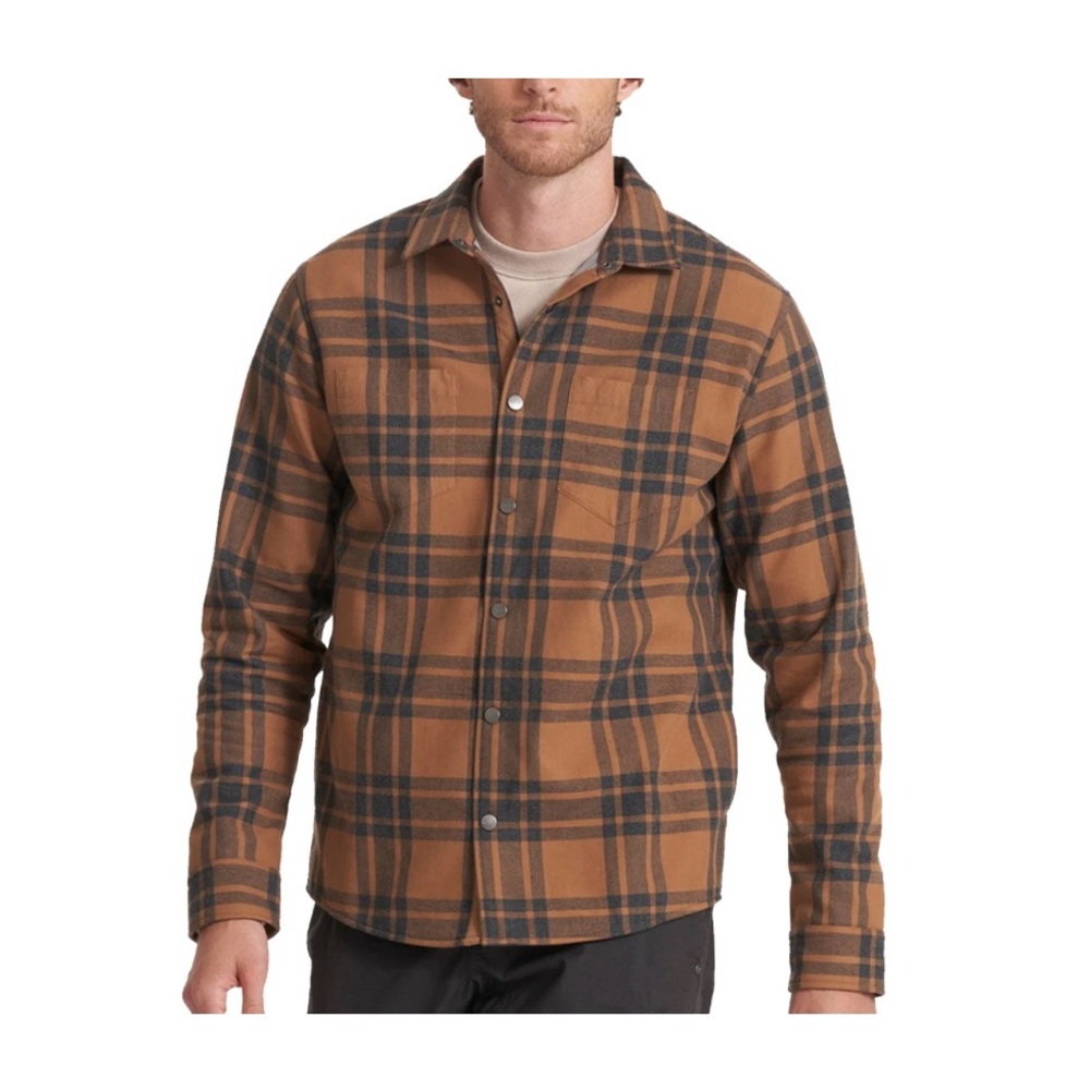 Vuori Range Brown and Black Plaid Shirt Jacket size small